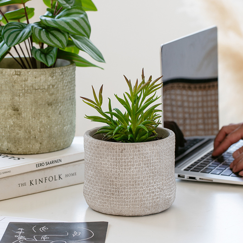 Ghiveci de ciment în stil nordic, minimalist și creativ, diametru mare, textură de in, pentru plante verzi, pothos și suculente