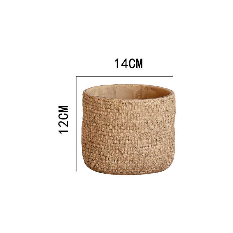 Ghiveci de ciment în stil nordic, minimalist și creativ, diametru mare, textură de in, pentru plante verzi, pothos și suculente