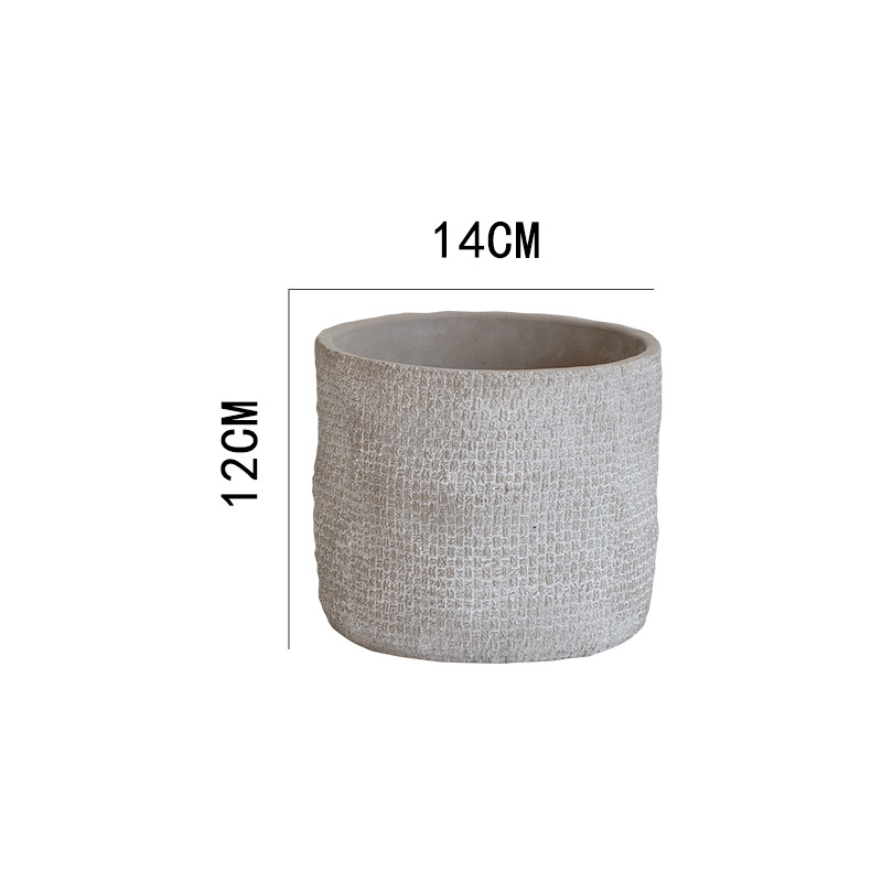 Ghiveci de ciment în stil nordic, minimalist și creativ, diametru mare, textură de in, pentru plante verzi, pothos și suculente