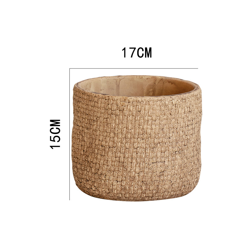 Ghiveci de ciment în stil nordic, minimalist și creativ, diametru mare, textură de in, pentru plante verzi, pothos și suculente