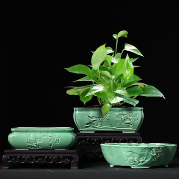 Ghiveci ceramic în stil chinezesc Ge Kiln pentru uz casnic, diametru mare, plante verzi, ghiveci de birou