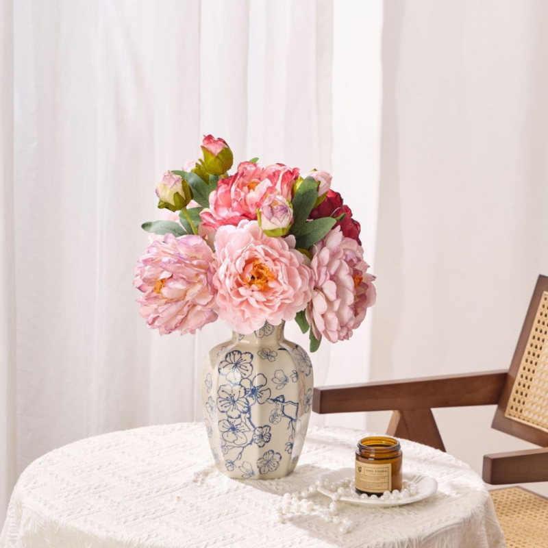 Floare de bujor din mătase artificială, stil pictură în ulei vintage cu margine arsă, decor interior și recuzită fotografică