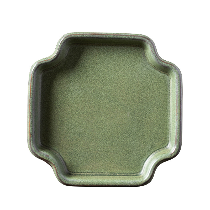 Tavă ceramică cu glazură verde pentru interior, mini peisaj cu mușchi și bonsai, bază de farfurie pentru udare, dimensiune mare