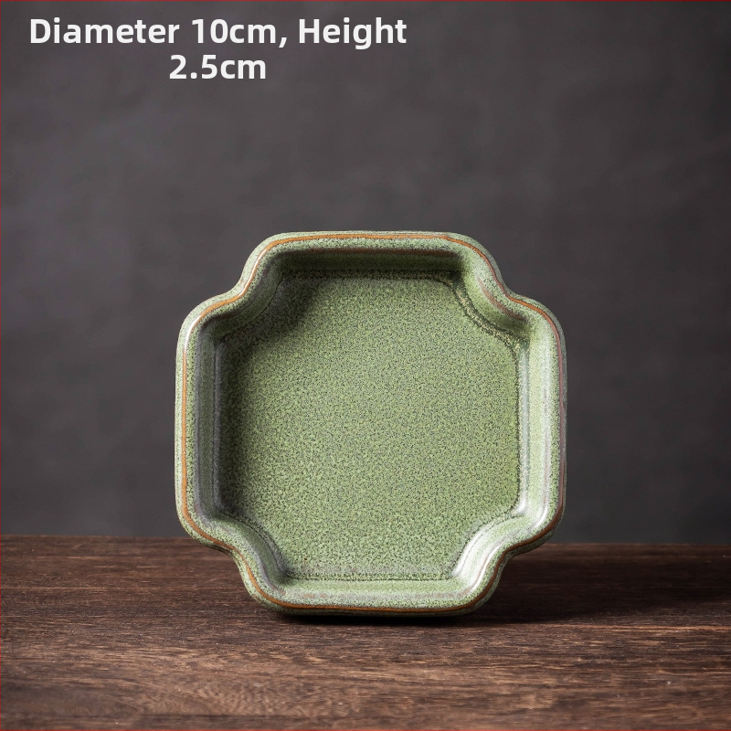 Tavă ceramică cu glazură verde pentru interior, mini peisaj cu mușchi și bonsai, bază de farfurie pentru udare, dimensiune mare