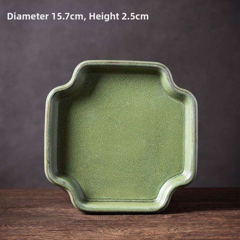 Tavă ceramică cu glazură verde pentru interior, mini peisaj cu mușchi și bonsai, bază de farfurie pentru udare, dimensiune mare