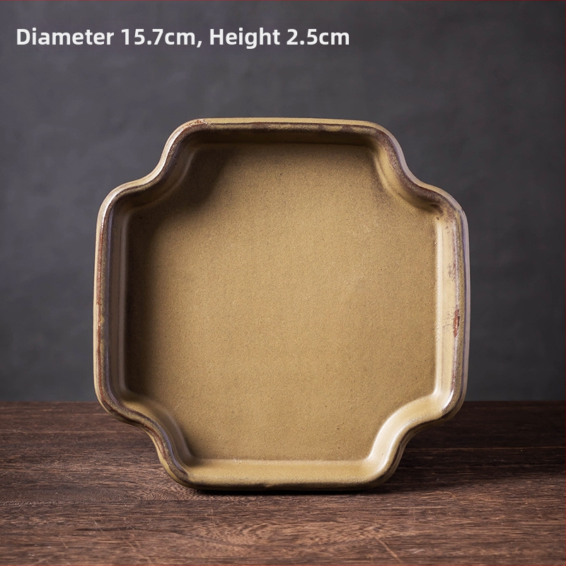 Tavă ceramică cu glazură verde pentru interior, mini peisaj cu mușchi și bonsai, bază de farfurie pentru udare, dimensiune mare