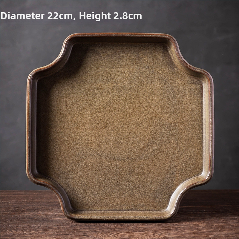 Tavă ceramică cu glazură verde pentru interior, mini peisaj cu mușchi și bonsai, bază de farfurie pentru udare, dimensiune mare
