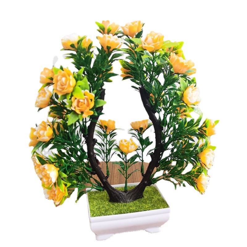 Τεχνητό ροζ μπονσάι σε πλαστικό βάζο – ρεαλιστική διακόσμηση για σαλόνι, τραπεζάκι, ύψος 10–30 εκ.