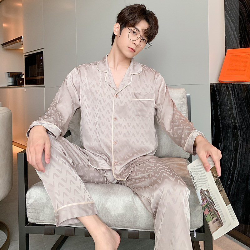 Muški trodijelni pidžama set od ice silk jacquard, ultra tanak, za proljeće, ljeto i jesen