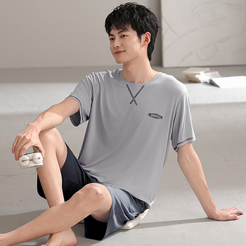 Modal muške ljetne pidžame – set s kratkim rukavima i kratkim hlačama, lagane i udobne za kućnu upotrebu
