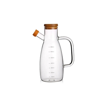Sticlă de ulei cu mâner mare, scară gradată, capac din bambus, gură din silicon anti-praf, sticlă borosilicat, design etanș