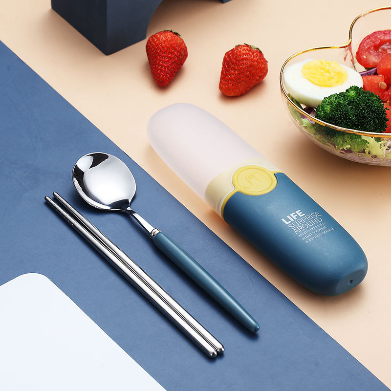 Set tacâmuri din oțel inox 304 pentru copii – lingură și bețișoare, portabil pentru călătorii, logo personalizabil