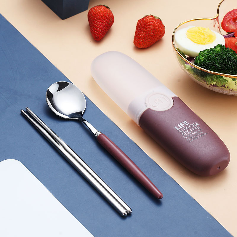 Set tacâmuri din oțel inox 304 pentru copii – lingură și bețișoare, portabil pentru călătorii, logo personalizabil
