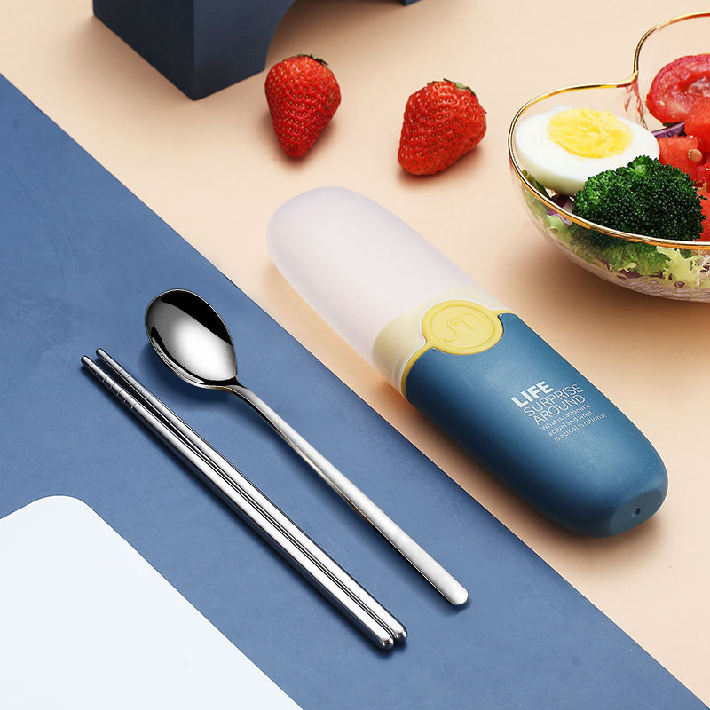 Set tacâmuri din oțel inox 304 pentru copii – lingură și bețișoare, portabil pentru călătorii, logo personalizabil