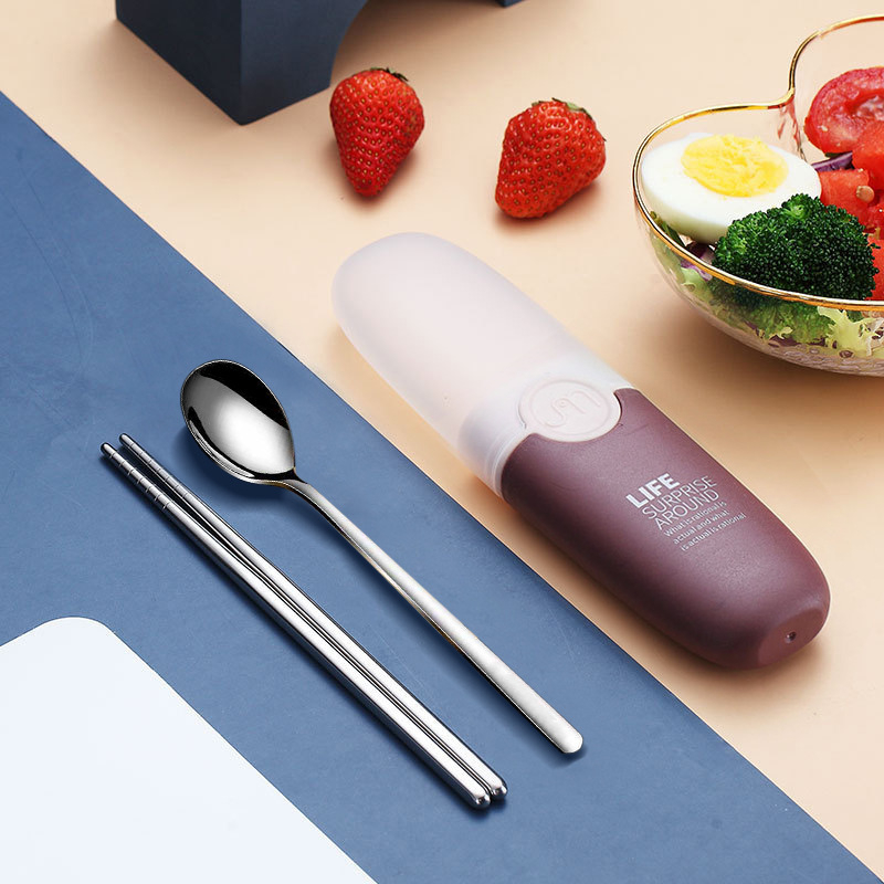 Set tacâmuri din oțel inox 304 pentru copii – lingură și bețișoare, portabil pentru călătorii, logo personalizabil
