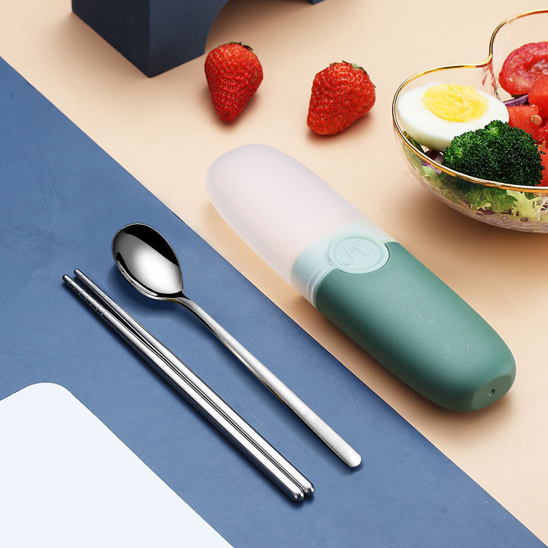 Set tacâmuri din oțel inox 304 pentru copii – lingură și bețișoare, portabil pentru călătorii, logo personalizabil