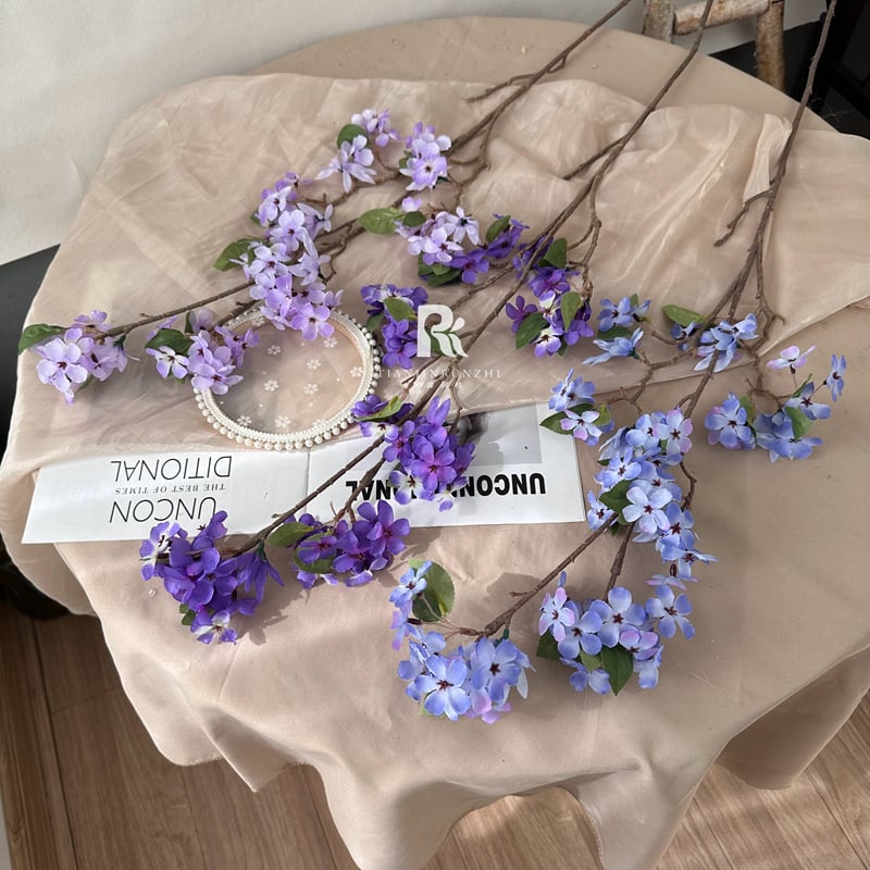 Flori artificiale de nuntă: Xifu Begonia și floare de măr albastru-violet, decor pentru culoarul ceremoniei