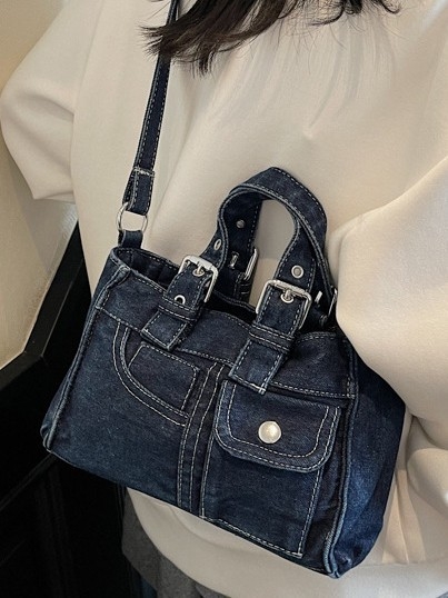 Denim torba velike kapacitete, retro tote stil, ženska crossbody torba