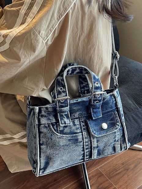 Denim torba velike kapacitete, retro tote stil, ženska crossbody torba