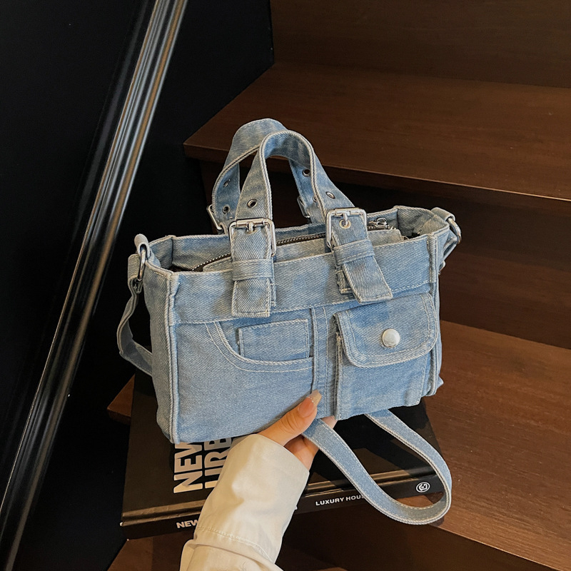 Denim torba velike kapacitete, retro tote stil, ženska crossbody torba