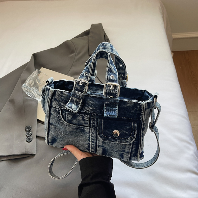 Denim torba velike kapacitete, retro tote stil, ženska crossbody torba