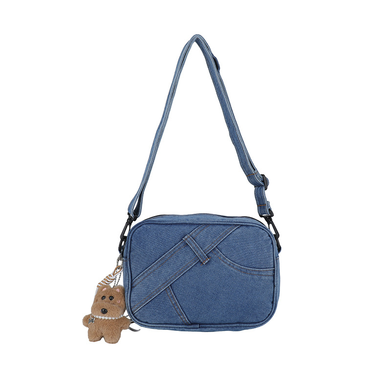 Ženska denim torbica preko ramena, jednobojna, elegantna, mala veličina, sa zatvaračem