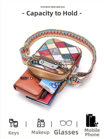 Ženska mini crossbody torbica – kompaktni kvadratni dizajn, prirodna koža, ljeto 2023