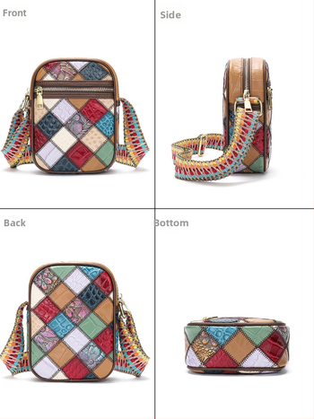 Ženska mini crossbody torbica – kompaktni kvadratni dizajn, prirodna koža, ljeto 2023