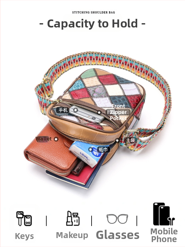 Ženska mini crossbody torbica – kompaktni kvadratni dizajn, prirodna koža, ljeto 2023