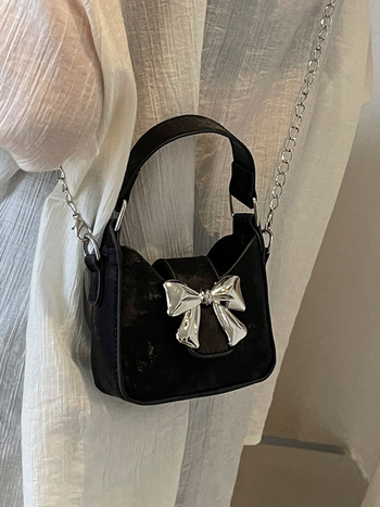 Mala torbica s mašnicom i lancem, crossbody torba, PU koža, ženska mala torba za proljeće-ljeto, trend