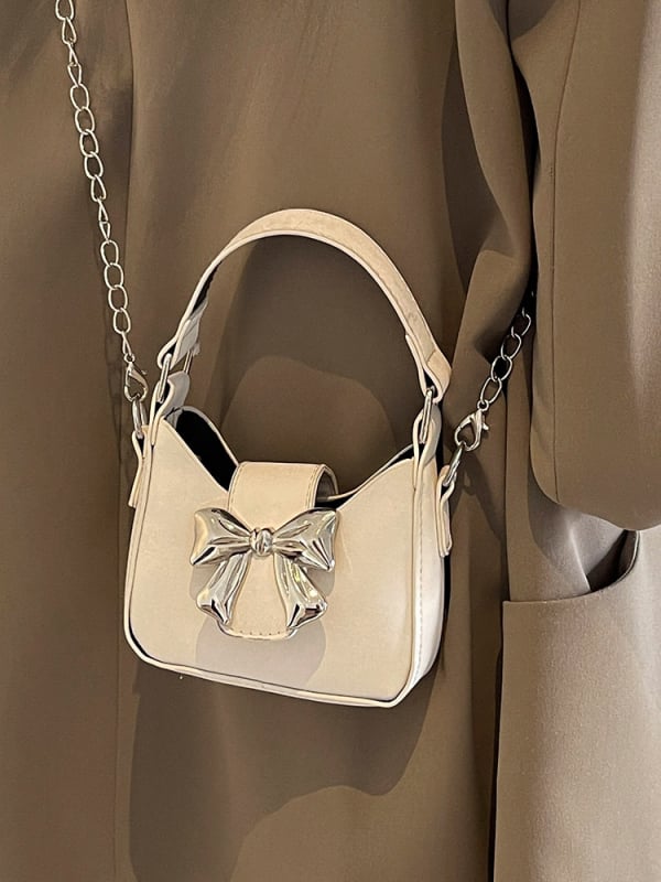Mala torbica s mašnicom i lancem, crossbody torba, PU koža, ženska mala torba za proljeće-ljeto, trend