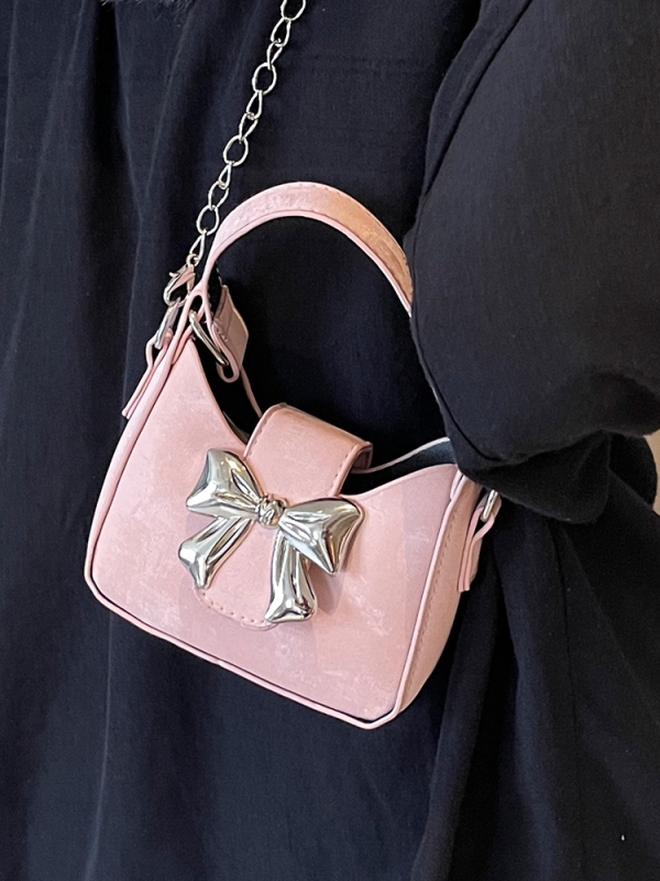 Mala torbica s mašnicom i lancem, crossbody torba, PU koža, ženska mala torba za proljeće-ljeto, trend