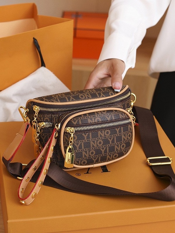 Ženska PU torbica za crossbody s trakicom, srednje veličine, jednostavan retro stil, više pretinaca sa zatvaračem