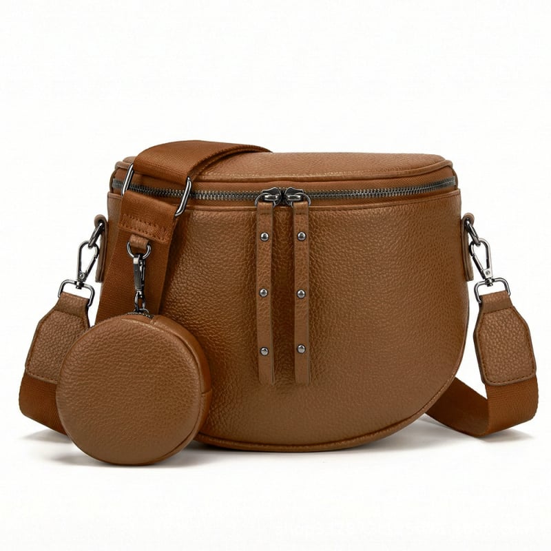 Ženska crossbody torba velike kapacitete, sedlast oblik, koža s teksturom liči, svestrana dnevna torba preko ramena, polumjesečni dizajn s malom pretinicom