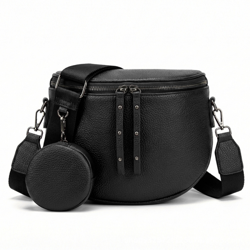 Ženska crossbody torba velike kapacitete, sedlast oblik, koža s teksturom liči, svestrana dnevna torba preko ramena, polumjesečni dizajn s malom pretinicom