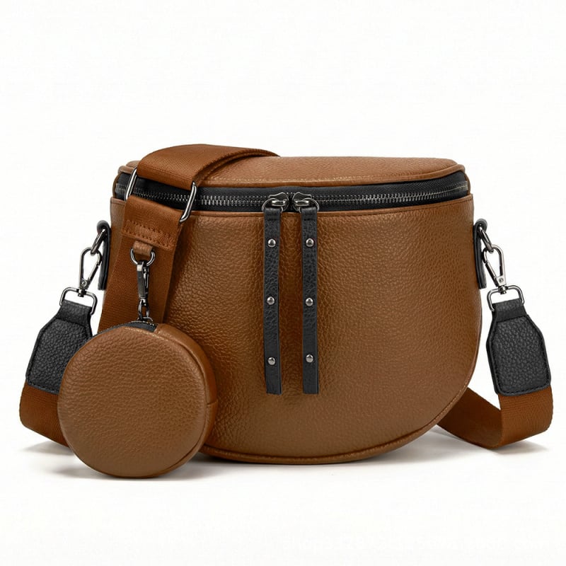 Ženska crossbody torba velike kapacitete, sedlast oblik, koža s teksturom liči, svestrana dnevna torba preko ramena, polumjesečni dizajn s malom pretinicom