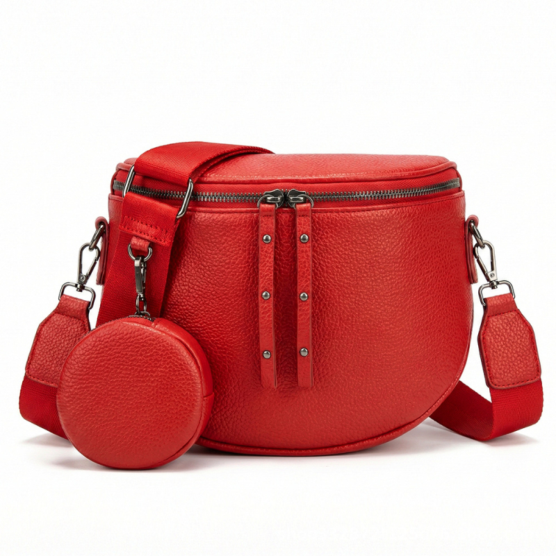 Ženska crossbody torba velike kapacitete, sedlast oblik, koža s teksturom liči, svestrana dnevna torba preko ramena, polumjesečni dizajn s malom pretinicom