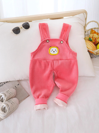 Baba téli overál fleece-béléssel, meleg és vastag, kantáros kivitel, nyitott ágyékkal a pelus cseréjéhez, 0–12 hónap