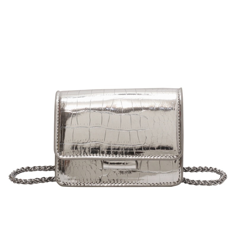 Ženska mini torbica s lancem, mala kvadratna torbica s uzorkom krokodila, ogledalce za ruž, PU koža, crossbody torba