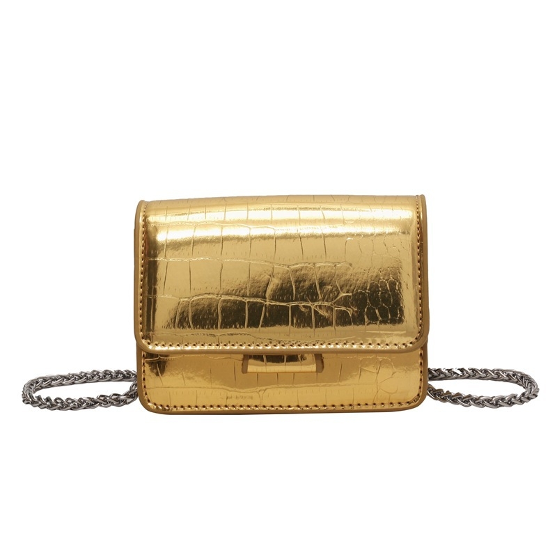 Ženska mini torbica s lancem, mala kvadratna torbica s uzorkom krokodila, ogledalce za ruž, PU koža, crossbody torba