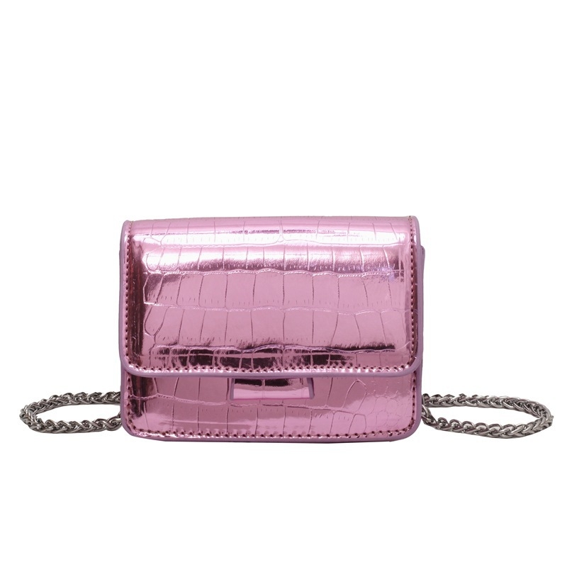Ženska mini torbica s lancem, mala kvadratna torbica s uzorkom krokodila, ogledalce za ruž, PU koža, crossbody torba