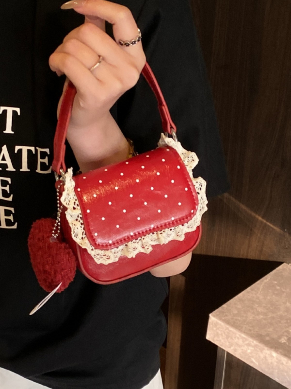 Nova mini torbica za ruževe s točkicama i čipkastom rubom, casual crossbody torba u korejskom stilu