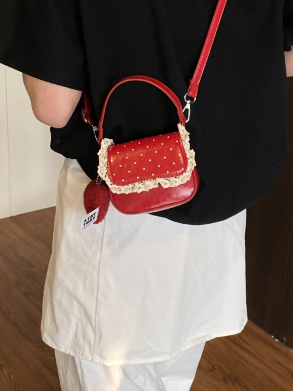 Nova mini torbica za ruževe s točkicama i čipkastom rubom, casual crossbody torba u korejskom stilu