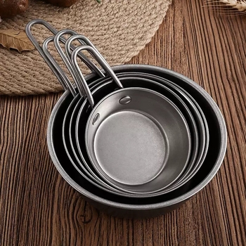 Vas retro din oțel inoxidabil 304 pentru vin de orez coreean, cu mâner, vas mic pentru sosuri la hot pot, veselă de camping în aer liber