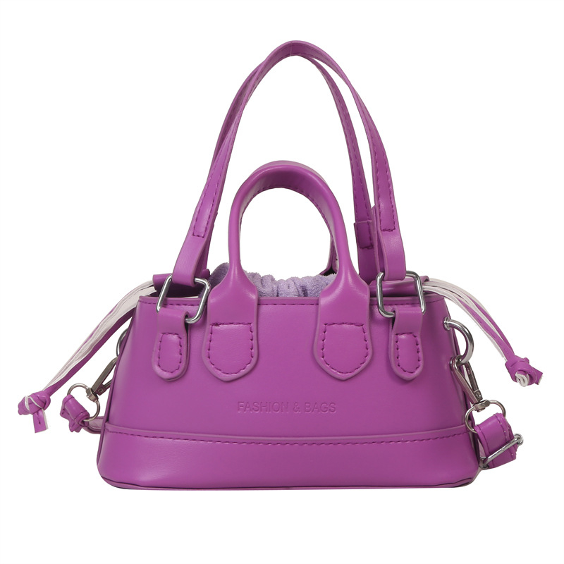 Ženska mini crossbody torba u candy bojama, dizajn inspiriran školjkom, PU materijal, kvadratni oblik, zatvaranje šnurem