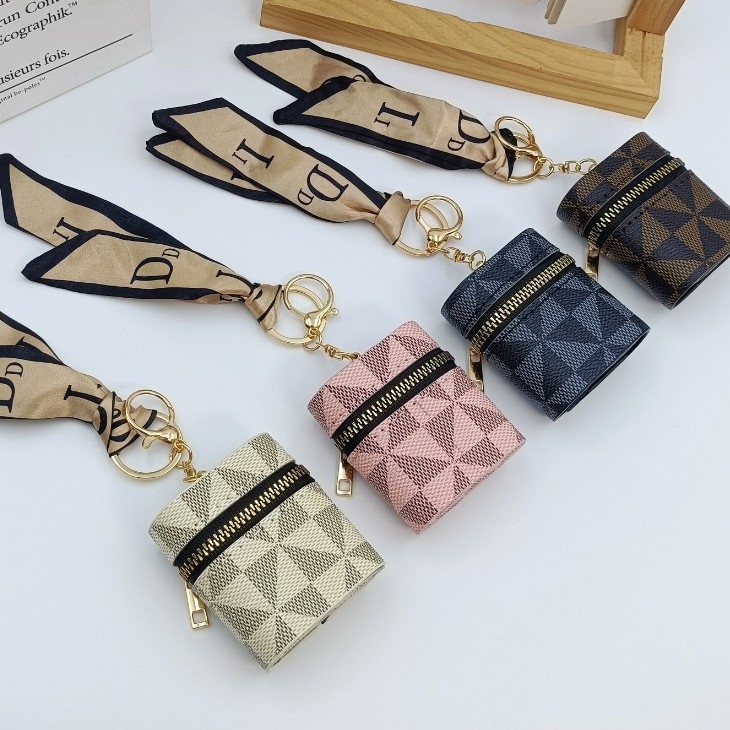 Francuski stil laganog luksuza – mini novčanik za kartice s monogramom i geometrijskim uzorkom za žene, prenosni privjesak za ključeve i futrola za slušalice, višefunkcionalno, moderno i jednostavno