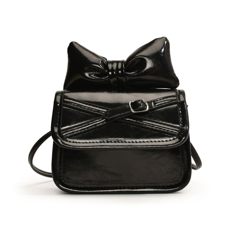 Elegantna ženska mini kvadratna torbica s mašnicom, crossbody, PU patent koža, vintage euroamerički stil, crvena.