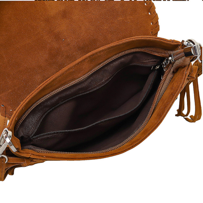 Ručna torba s resicama od umjetnog velura, sedlasta torba za žene, retro etno stil, crossbody s jednom naramenicom