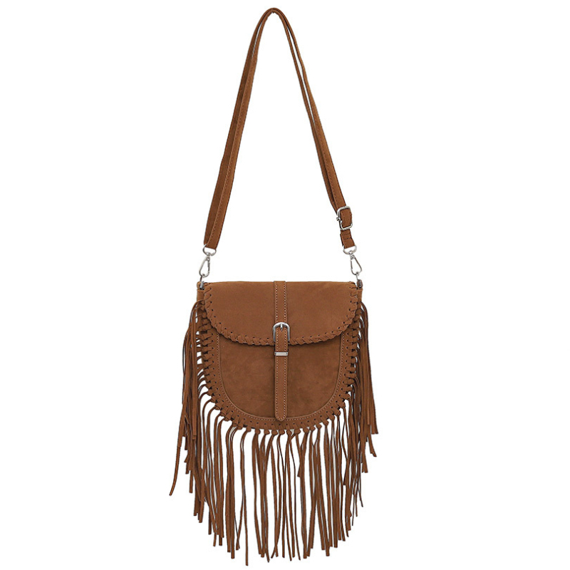 Ručna torba s resicama od umjetnog velura, sedlasta torba za žene, retro etno stil, crossbody s jednom naramenicom