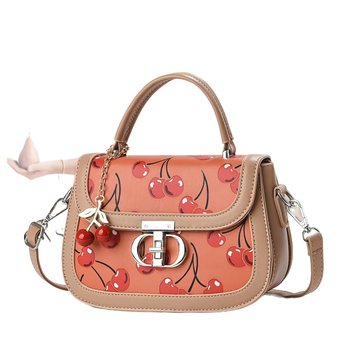 Dzys PU kožna torbica patchwork s printom Little Cherry – dvobojna, crossbody, srednje veličine